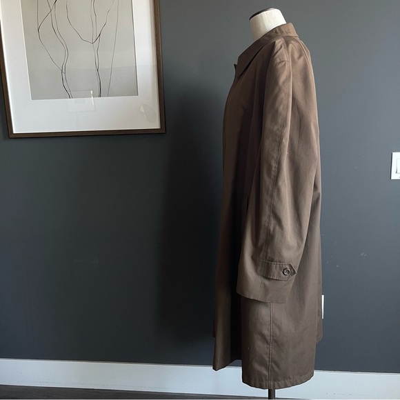 Vintage Tan Trench Coat with Removable Lining Khaki Overcoat 46R Unisex XL - Picture 10 of 11